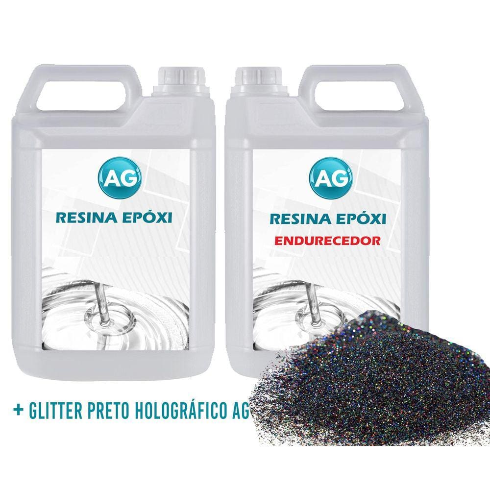 Resina Epóxi 1Kg + Glitter Preto Holográfico Ag Media Espess