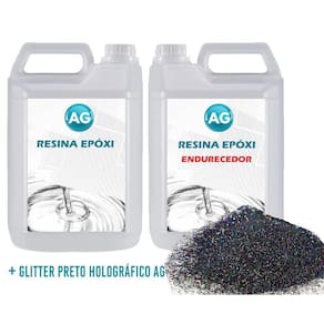 Resina Epóxi 1Kg + Glitter Preto Holográfico Ag Media Espess