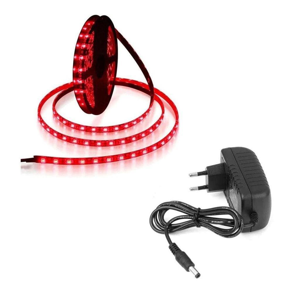 Fita Led 5050 Vermelho 5 Metro Ip65 Mais Fonte 12v