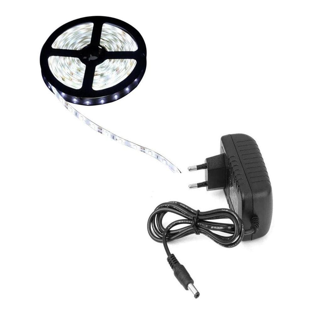 Fita Led 5050 Branco Frio 5m Com A Fonte De Alimentação 12v