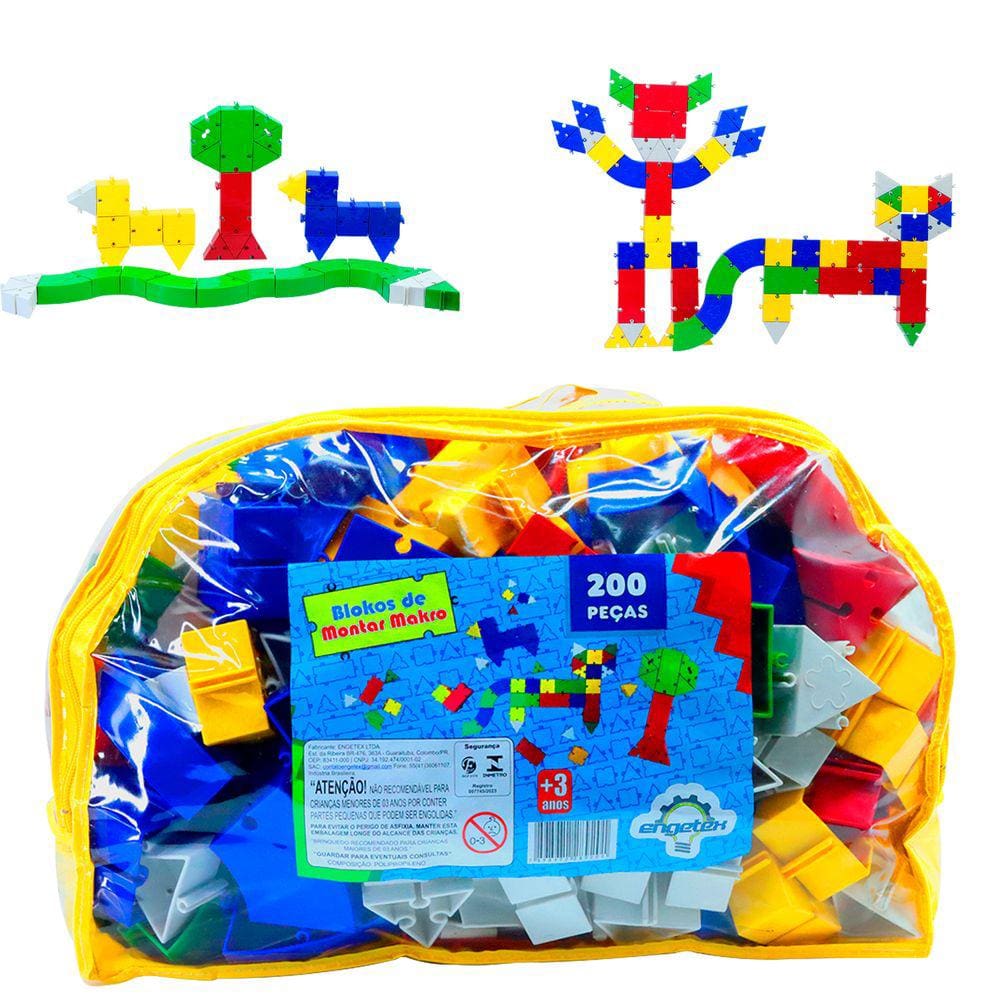 Brinquedo Blocos de Montar Makro Infantil 200pçs