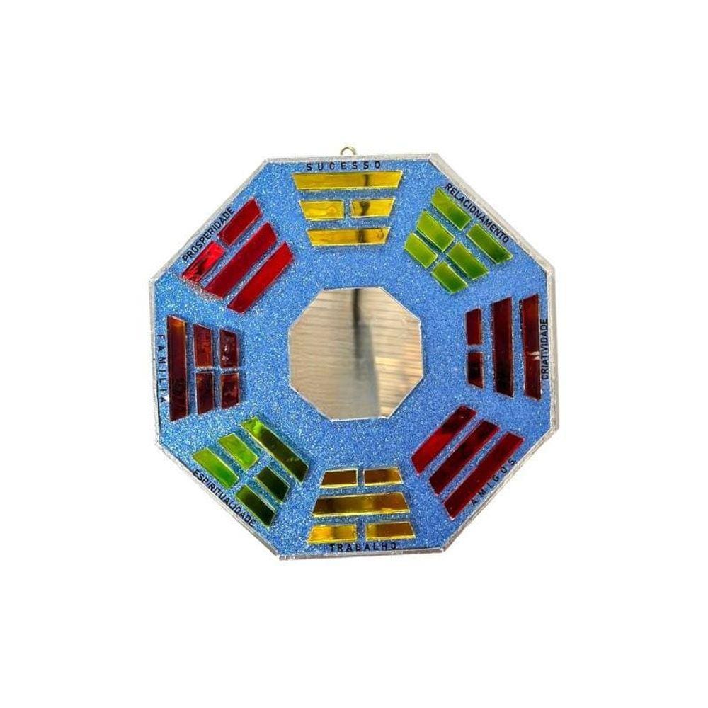 Baguá Feng Shui Vidro Colorido Azulado Octogonal 16 Cm
