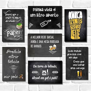 Kit Com 7 Placas - Mdf - 30X20Cm - Frases De Boteco Cerveja