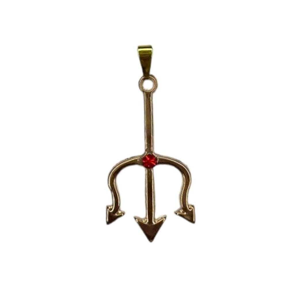 Pingente Tridente Pomba Gira Com Strass 4,1 Cm Dourado