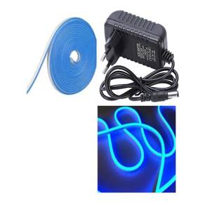 Fita Led Neon 5m Azul Flexível 12v Com Fonte 12v Power 3a