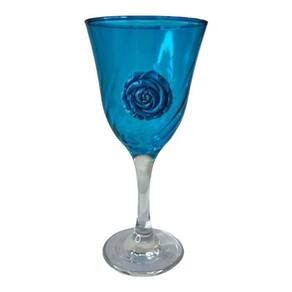 Taça Azul Iemanjá Lirio Rosa Super Luxo 330 Ml -Vidro