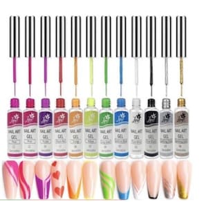 Kit 12 Esmaltes Ponta Fina Desenho Nail Art Unha Esmalte Gel