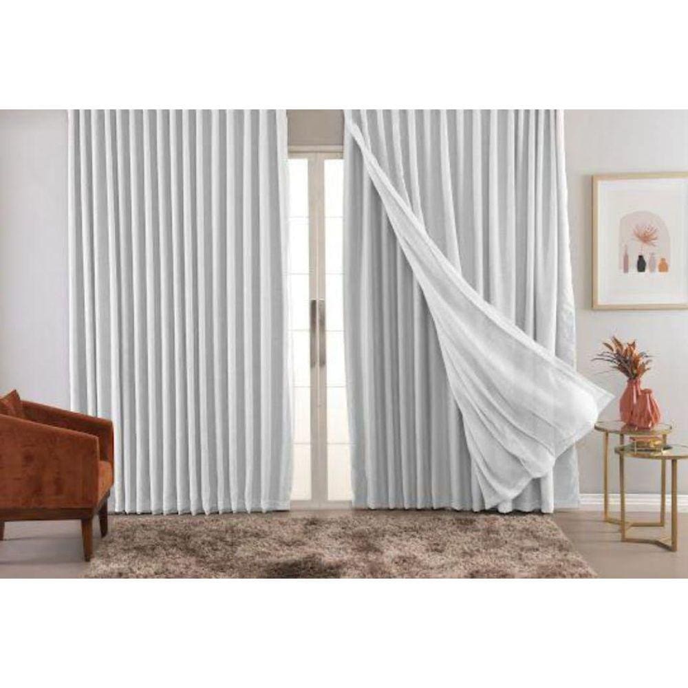 Cortina Trilho Suiço Blackout Com Linho Branca 5.00 X 2.80