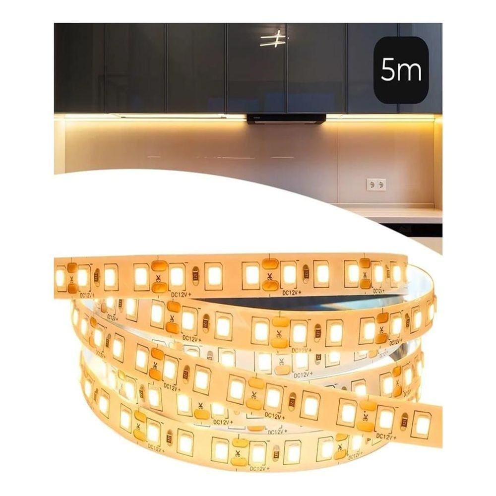Fita Led Branca Quente 5m 2835 12v 3000k 120 Leds Ip20