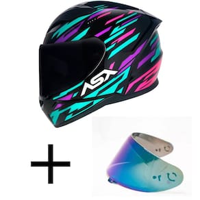 Capacete ASX City Arrow Preto Tiffany e Roxo Mais Viseira Camaleão