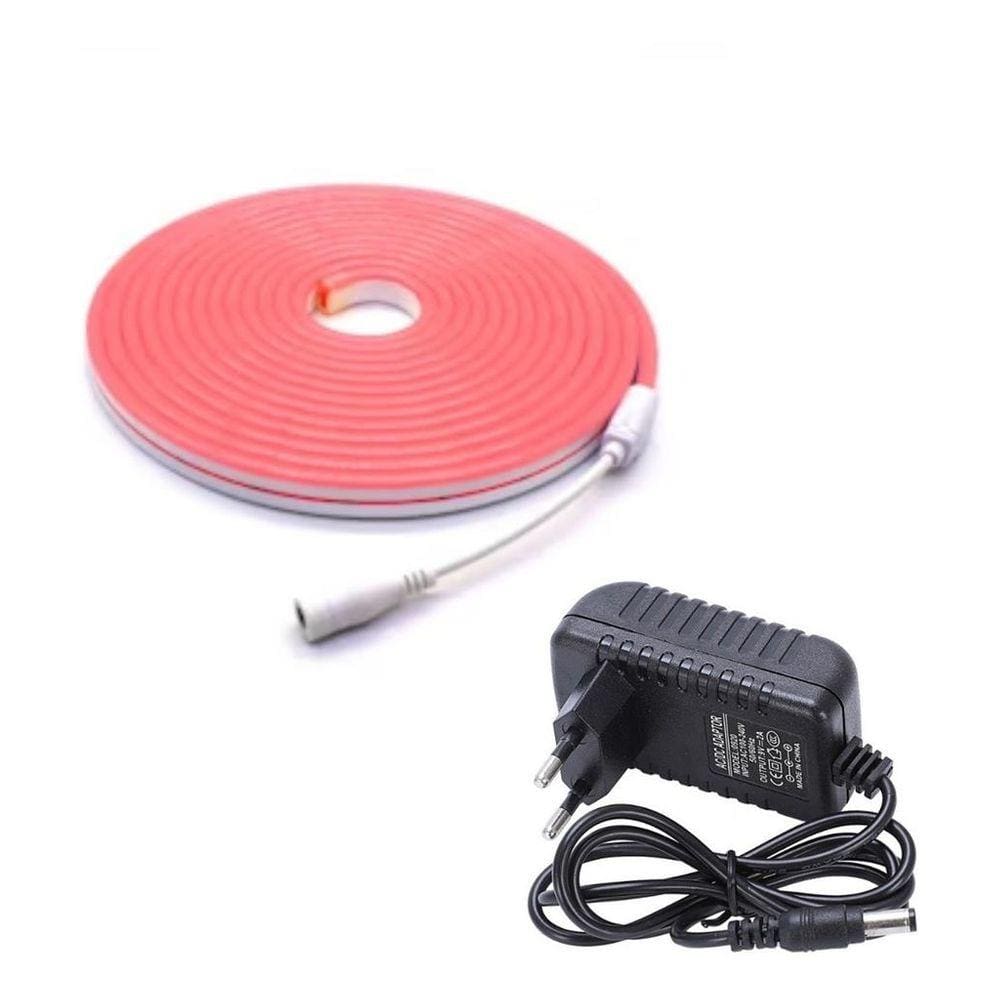 Fita Led Rosa Neon 5m 12v Mais Fonte Power 12v Adapter 3a
