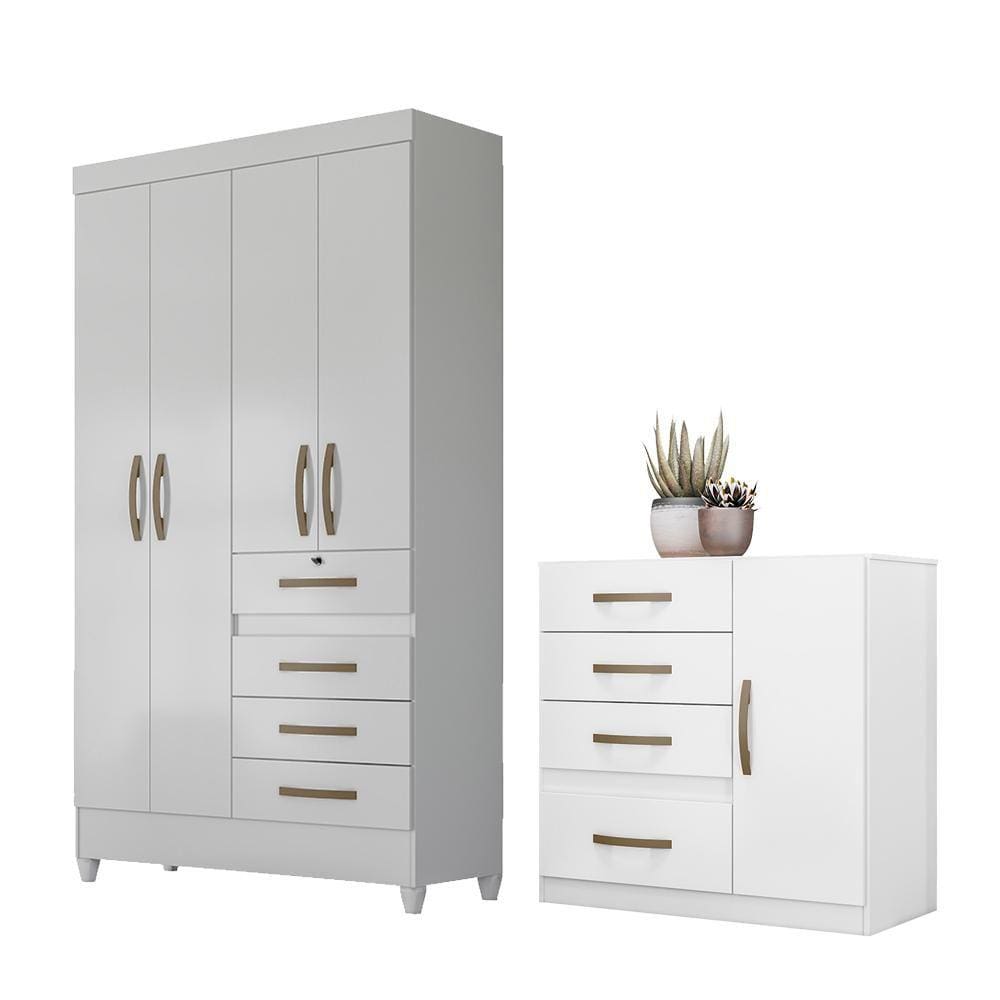 Jogo Gaveteiro e Roupeiro Tulum Branco Rosa Azul Lilás