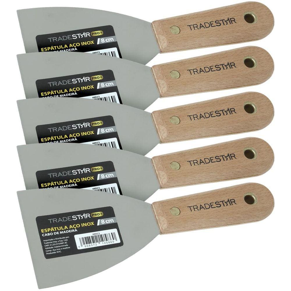 Kit 5 Espátula 8 Cm Aço Inox Multiuso Chapa Gesso Drywal