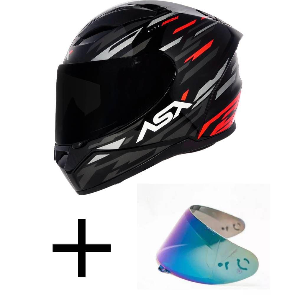 Capacete ASX City Arrow Preto e Vermelho Mais Viseira Camaleão