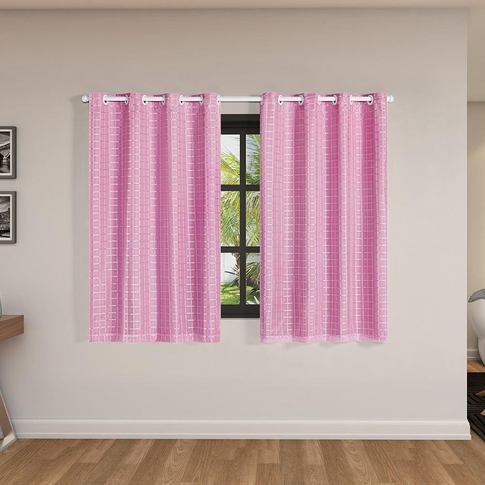 Cortina Blackout Pvc Com Tecido Voil Xadrez 2,80X1,60 Rosa