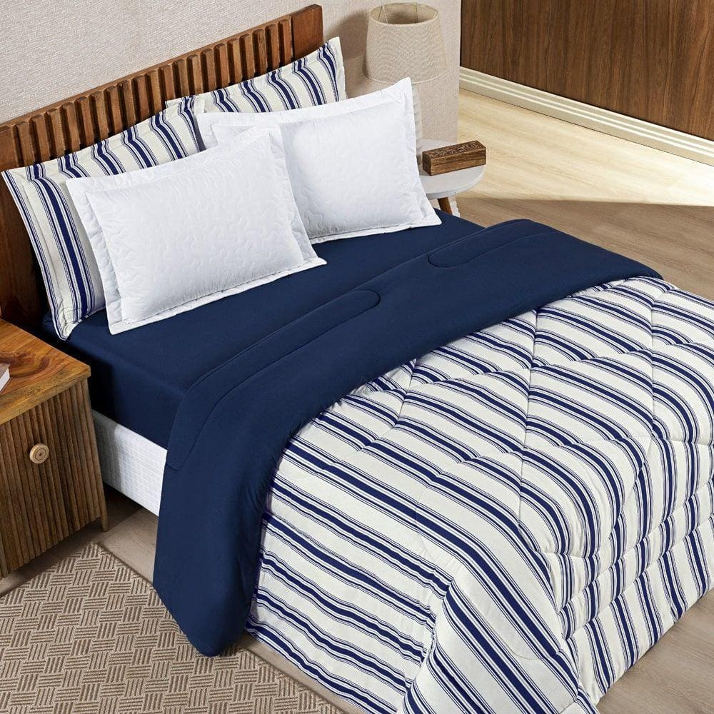 Edredom Sally King Malha 1 peça Marinho