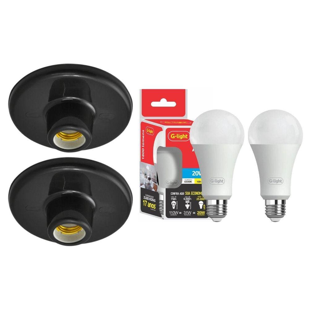 Kit 2 Plafonier Plafon Decorativo Teto Preto Soquete