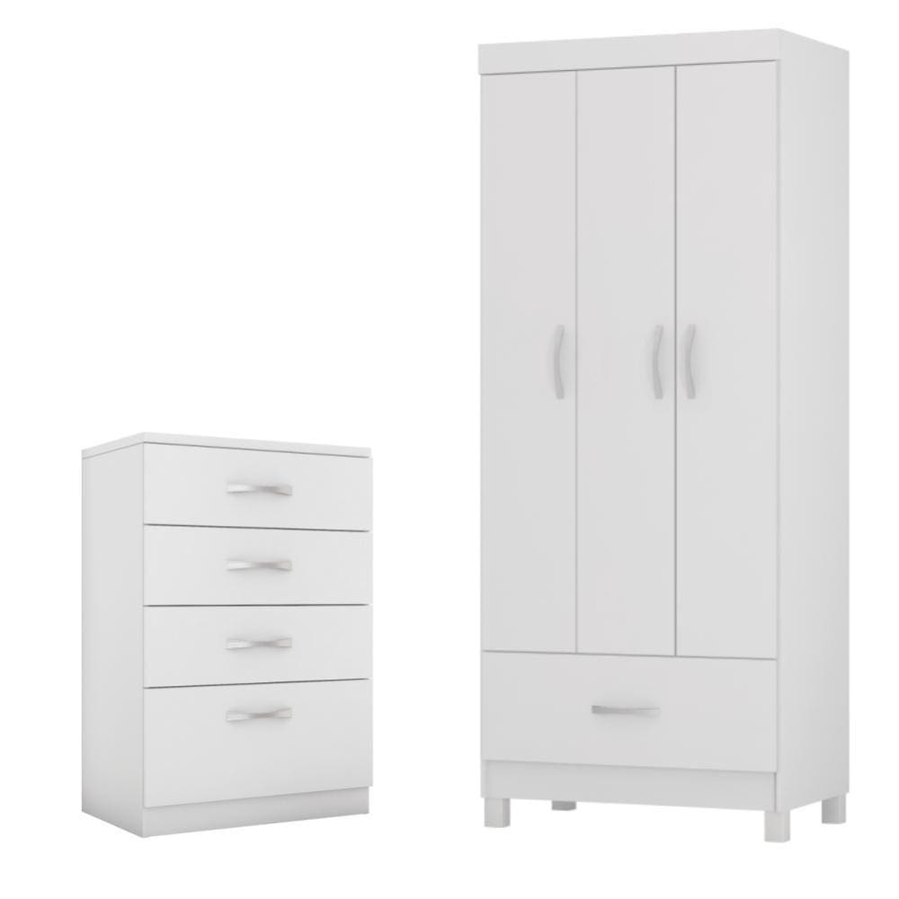 Jogo de Quarto Roupeiro e Comoda Davis Branco