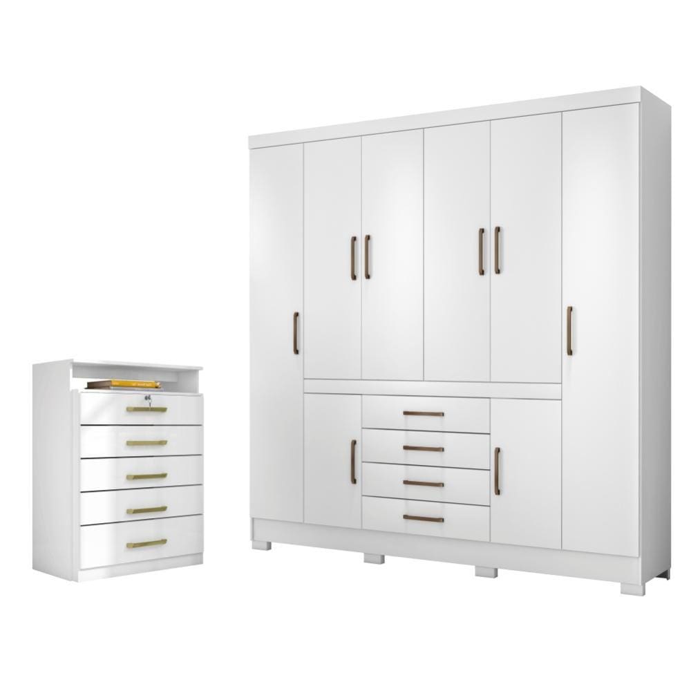 Jogo de Quarto Roupeiro e Comoda Jaen Branco