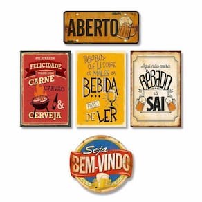 Kit Com 5 Placas Decorativas Em Mdf - Bebidas Bar Retrô