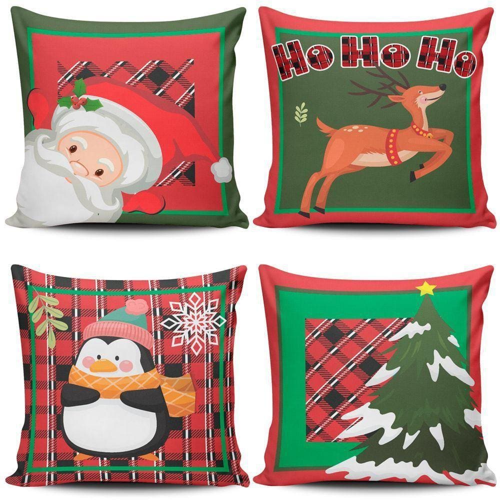 Kit C- 4 Capas De Almofadass Natalinas Papai Noel Natal Fim De Ano 45cm X 45cm