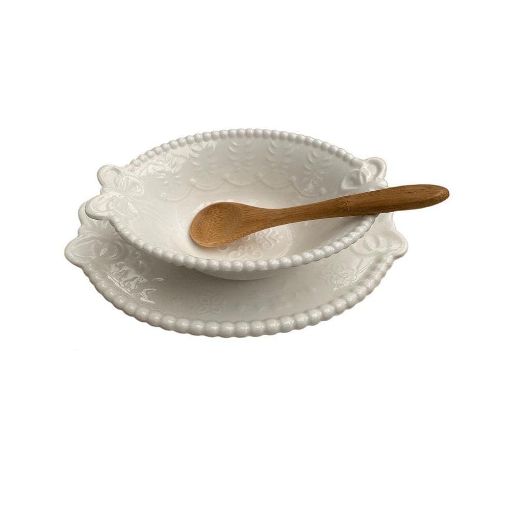 Molheira Cerâmica Lacinho com Colher de Bambu