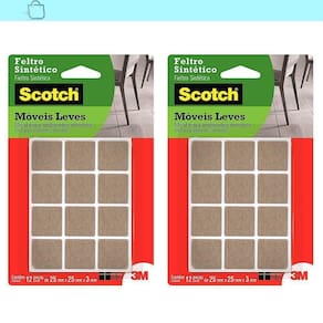 Kit2 Feltro Adesivo Cadeira Sofá Quadrado Scotch 3M 25Mm 12U