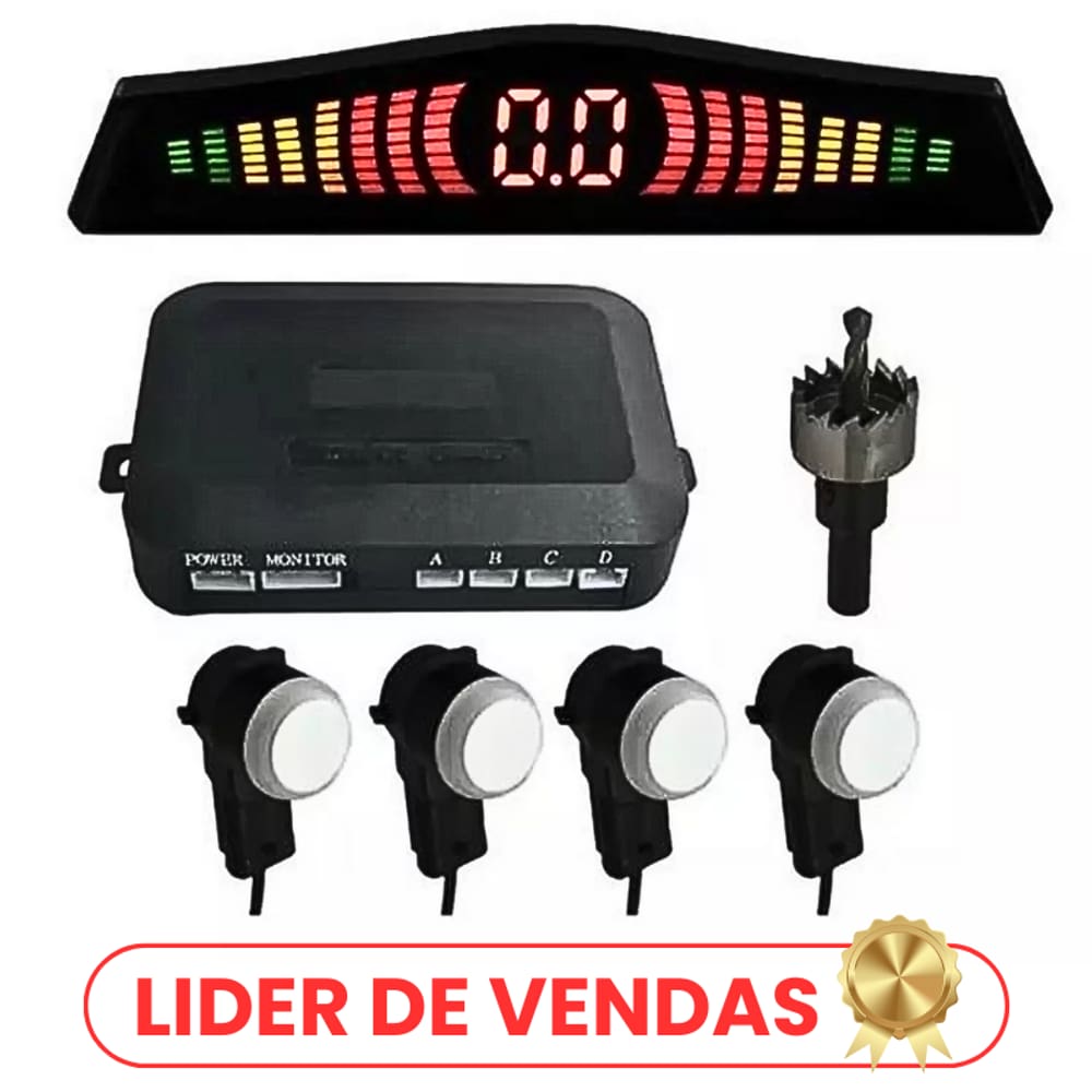 Sensor de Estacionamento Universal, Tela Digital, Sinalização Sonora, Ré 4 Sensores - Display Ka-s100