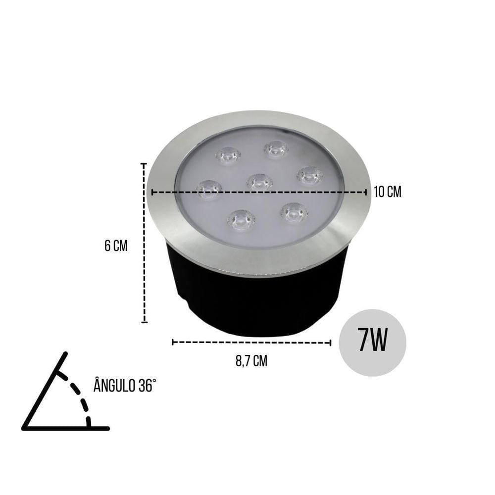10 Balizadores Spot Pvc Led Smd 7W Branco Quente De Embutir