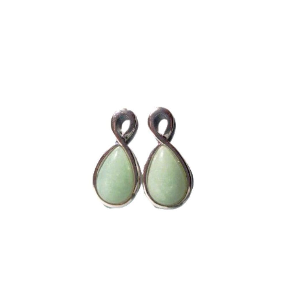 Brinco Rodio Branco Prateado Quartzo Verde Lizzy Fatin