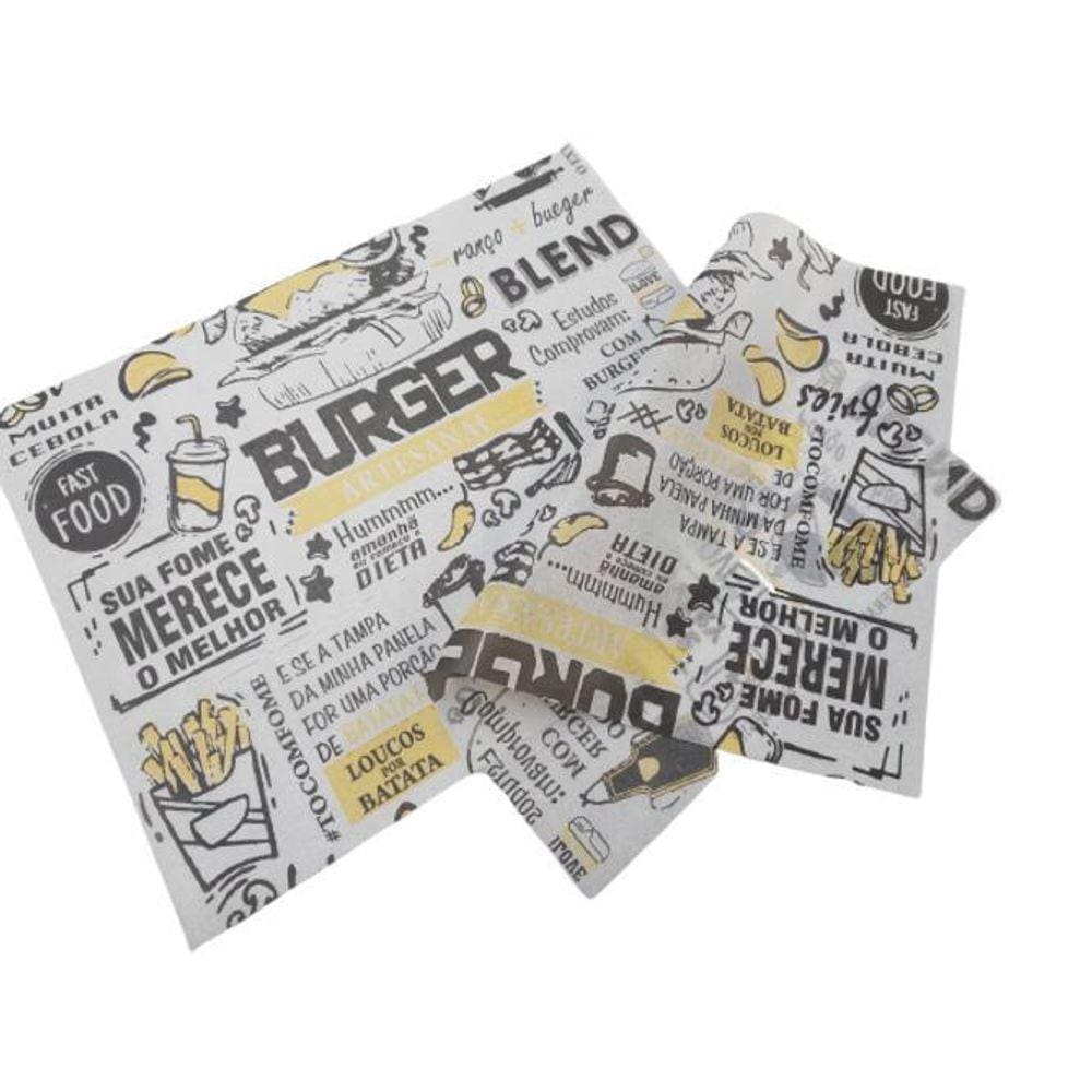 Papel Manteiga Acoplado 100 Folhas Embalar Hamburguer Lanche