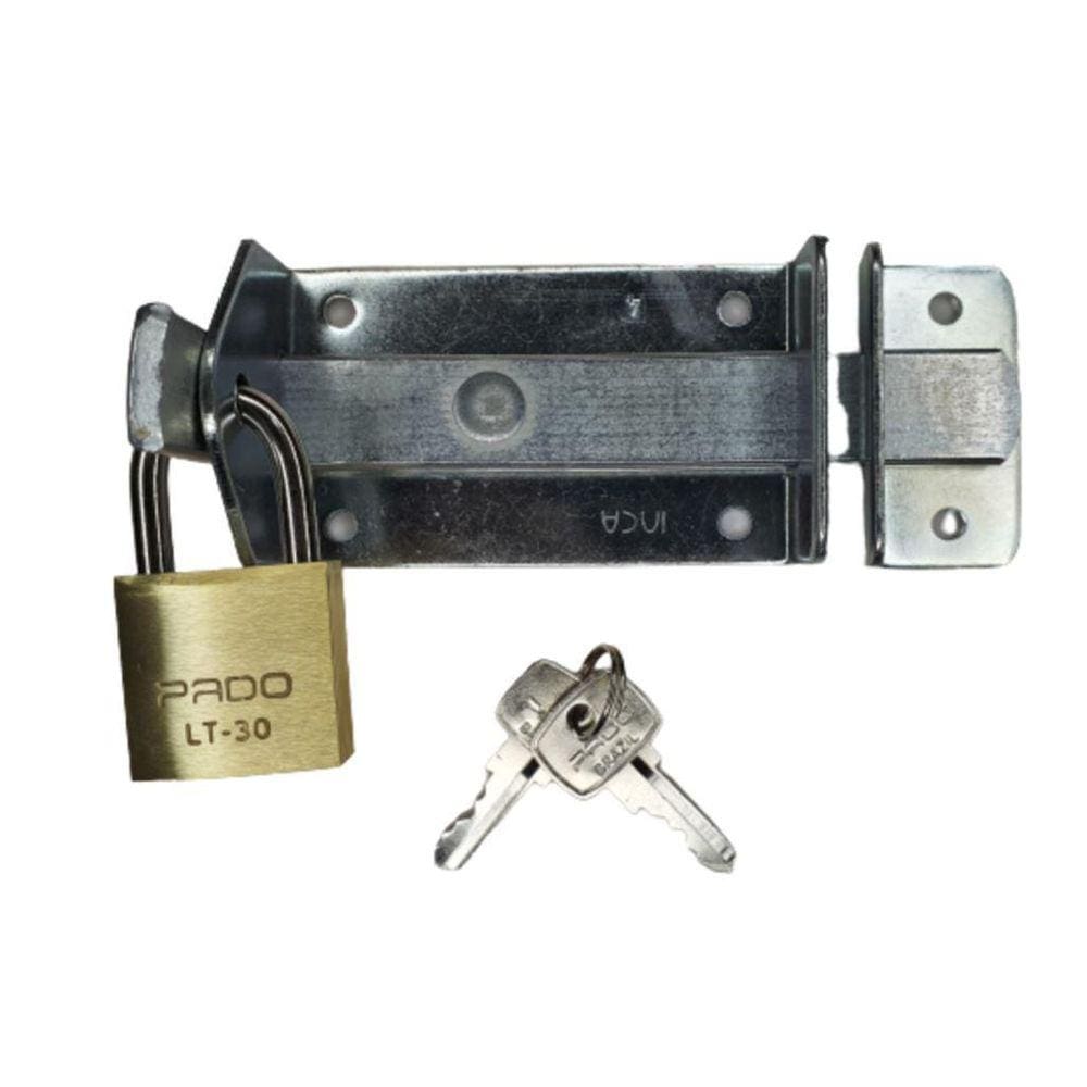 Fecho Trinco Chato 12X5Cm Para Portão Com Cadeado Pado 30Mm