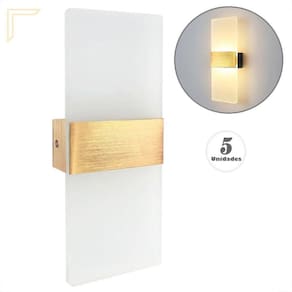 Kit 5 Arandela Quarto Dourado Escovado Acrilico Led 3000K