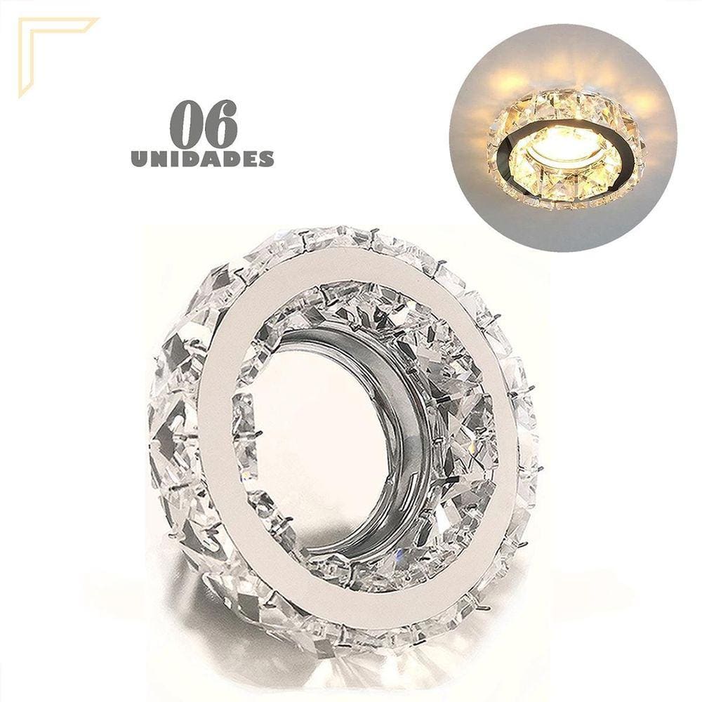 6 Spot De Cristal Embutir Inox Redondo K9 Mr16 Sala Lup70
