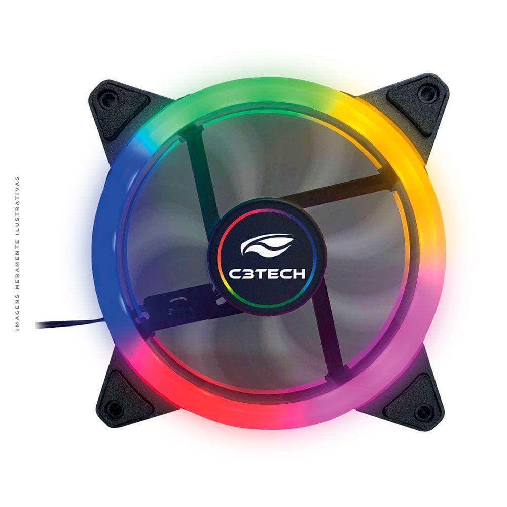 Cooler Fan C3Tech 12cm, LED Multicores, 1200RPM, Preto - F7-L130M