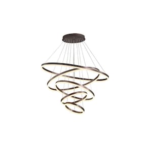 Pendente 5 Anéis Marrom Escovado 100cm Led 140W 3500K Bivolt Cabo de 3,5 metros