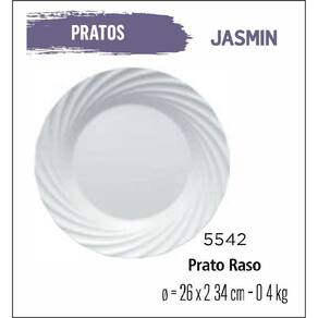 Jogo 04 Pratos Jasmin Raso Jantar - Almoço - 25Cm Branco