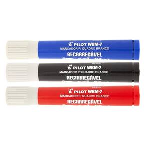 Kit 03 Pincel Marcador Quadro Branco WBM-7 Recarregável Pt, Az, Vm - Pilot