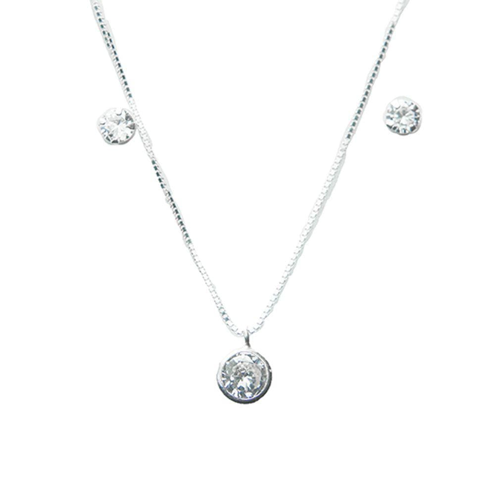 Conjunto Ponto de Luz Zircônia Cristal Prata 925