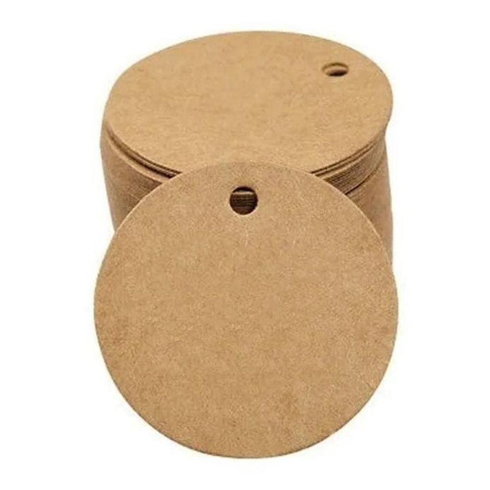 Kit Com 100 Tags Kraft Liso Com Cordao 7X7 Redondo