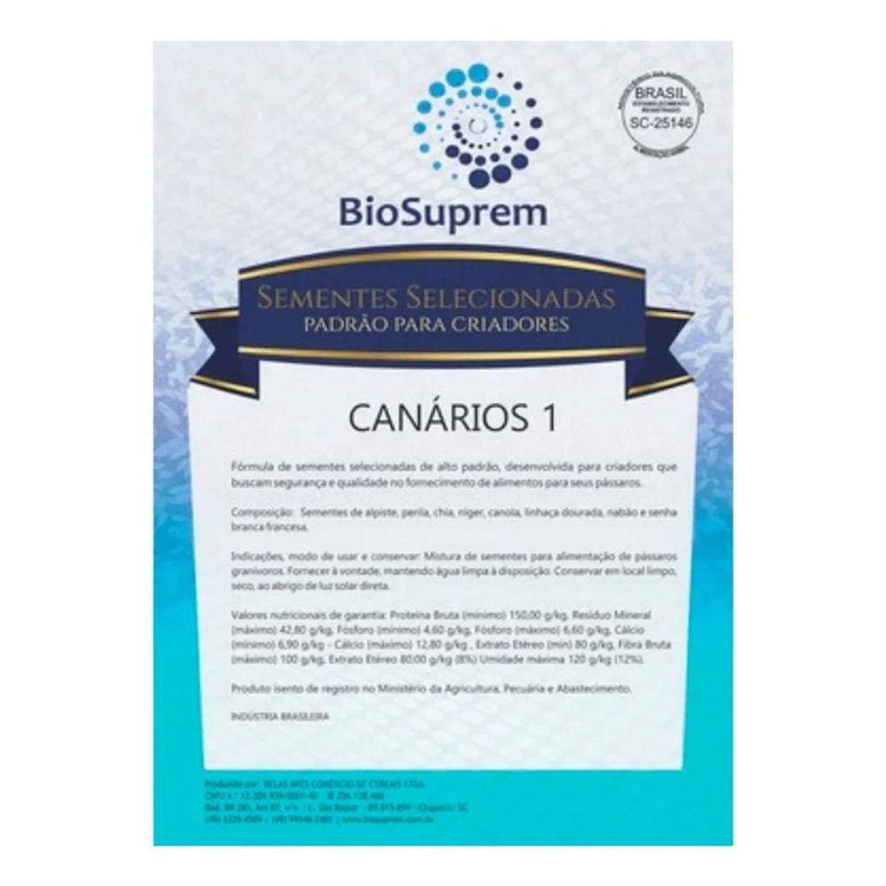 Ração p/ Canários Fórmula 1 - Sementes Naturais - 1kg