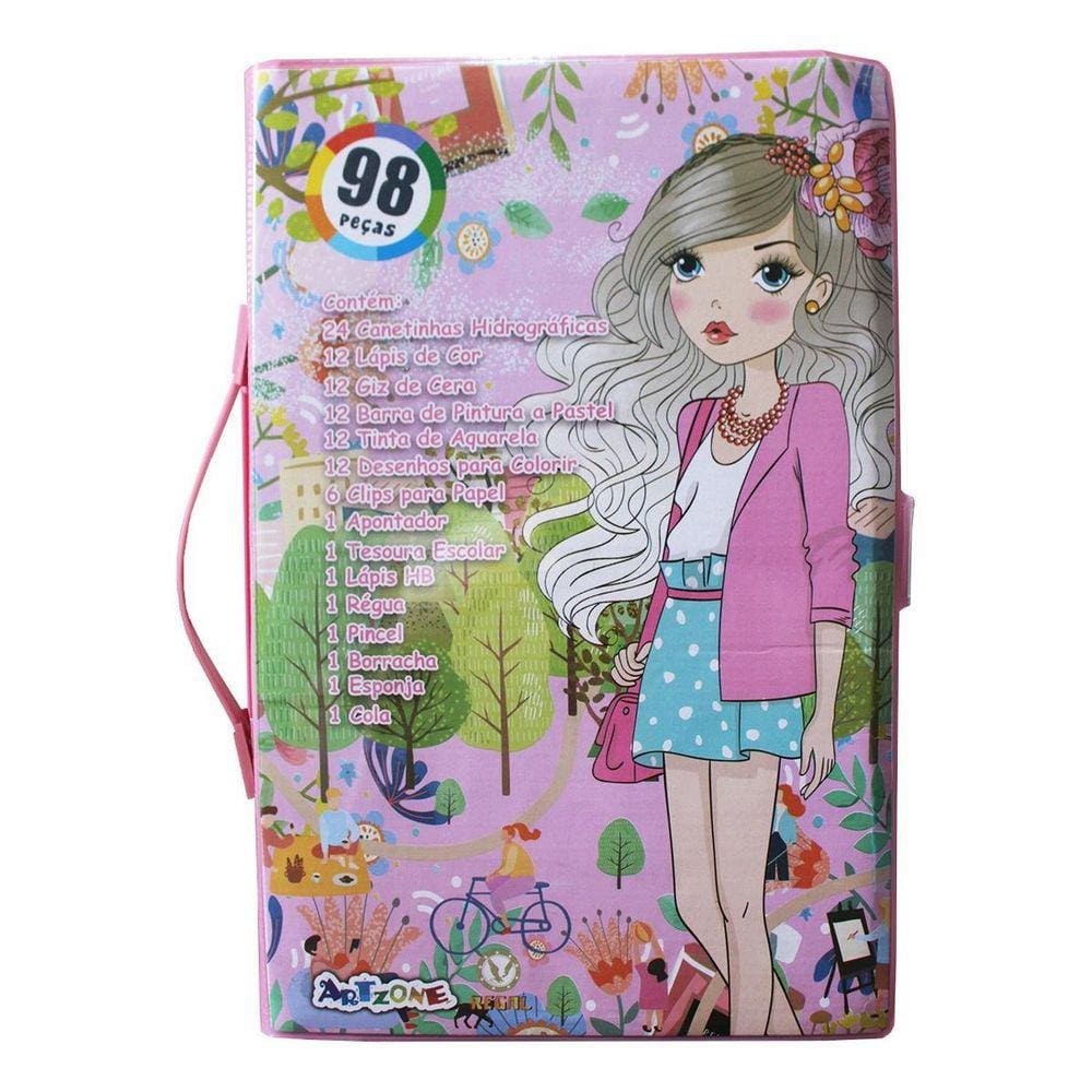 Kit Infantil Maleta Estojo De Pintura 98 Peças Para Meninas