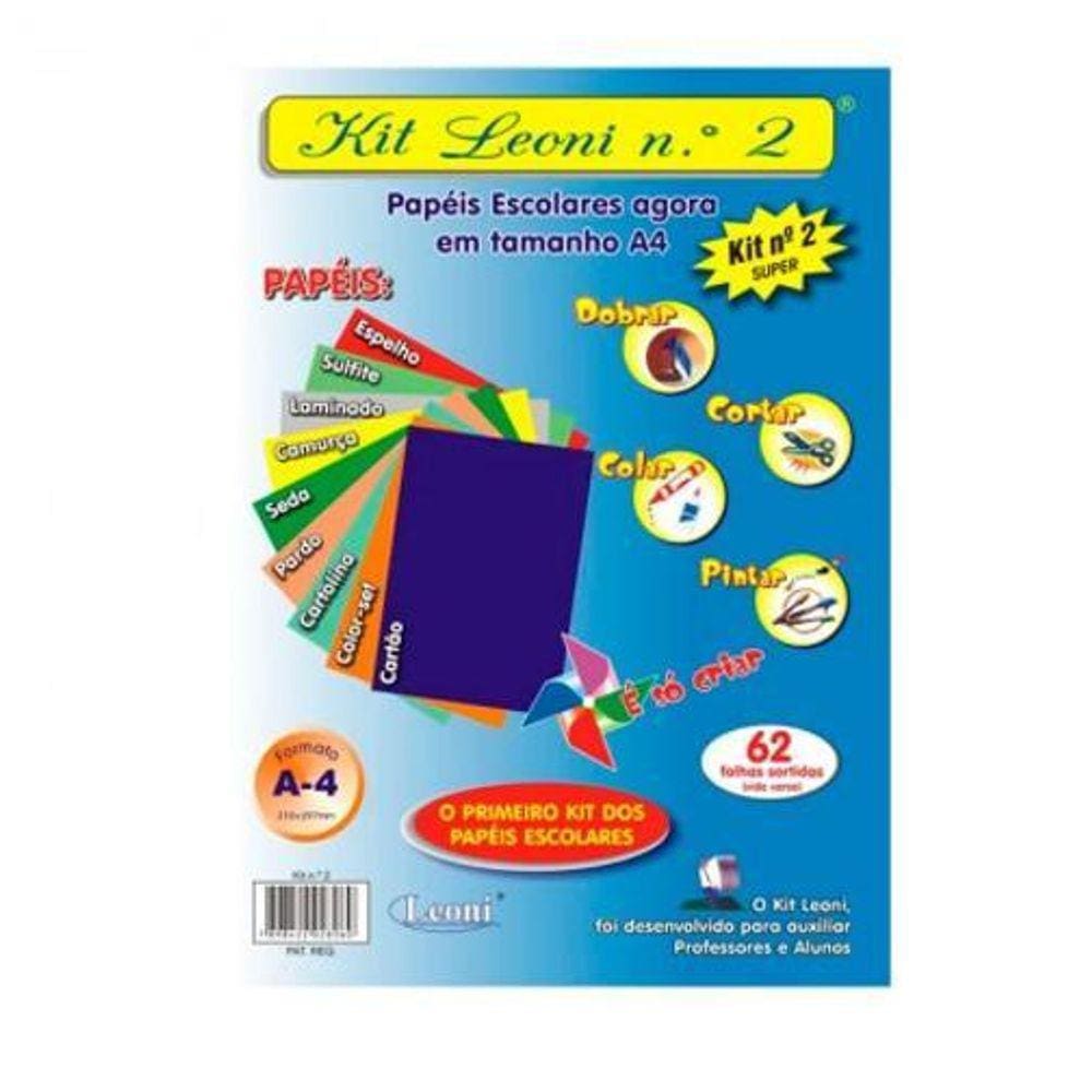 Kit Leoni Papéis Escolares A4 Nr 2 - Pacote Com 62 Folhas -