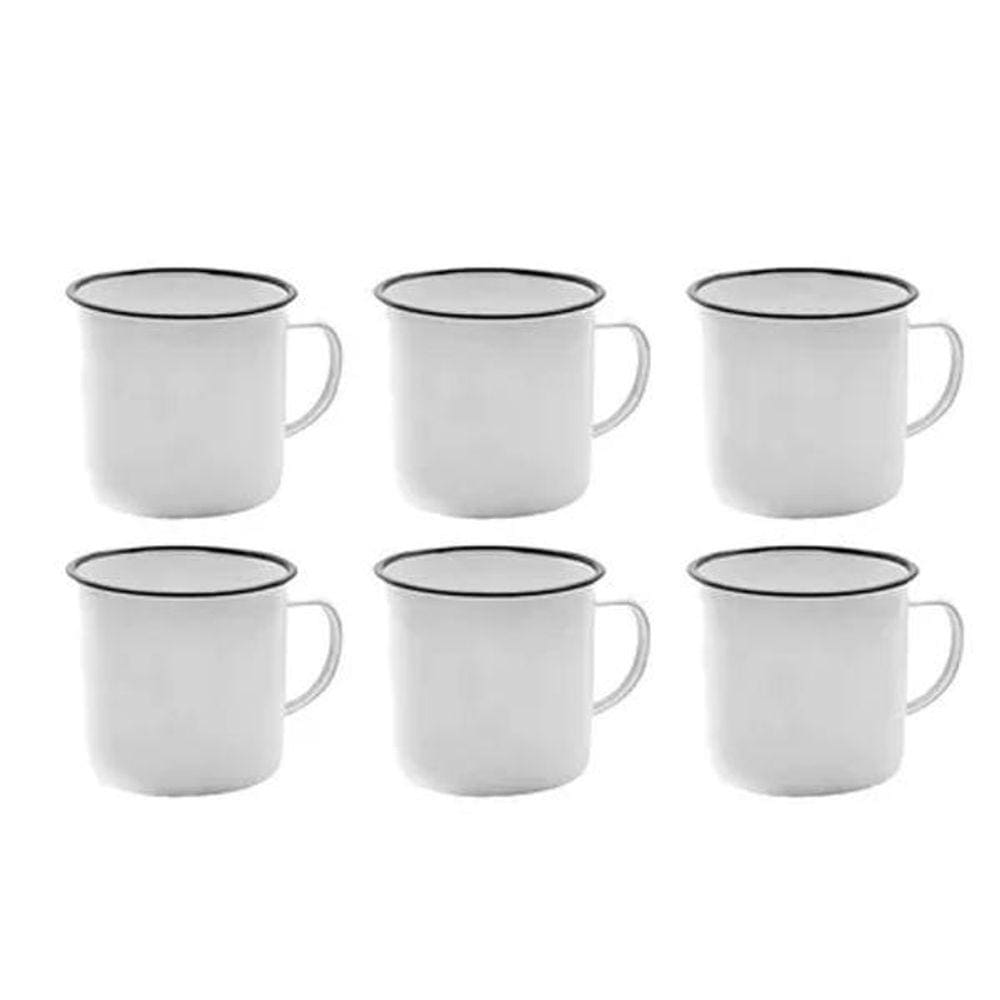 Kit 6 Caneca Esmaltado 6Cm Esmaltada Branca 150Ml Servir