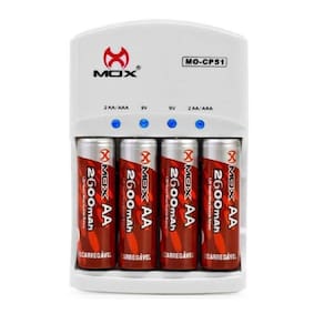 Carregador De Pilhas Com 4 Pilhas Aa 2600 Mah Mox Cp51
