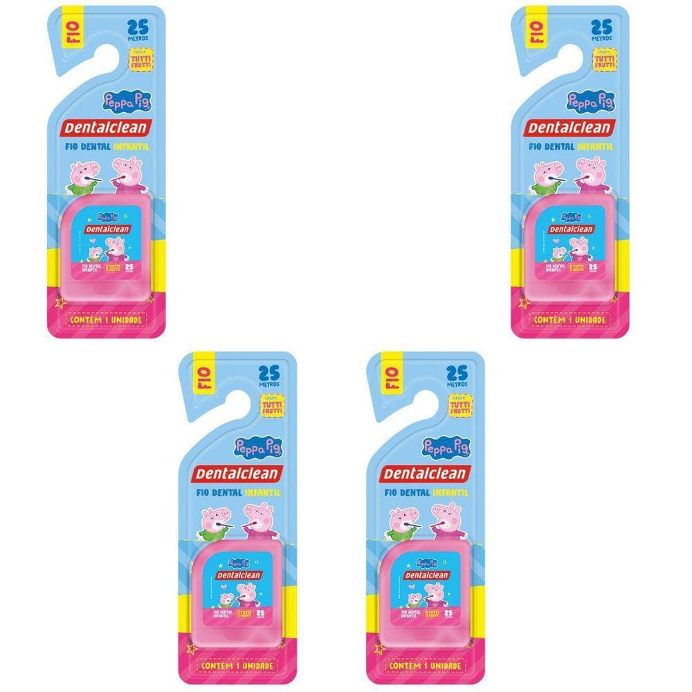 4 Fio Dental Infantil - Peppa Pig - 25M - Rosa - Dentalclean