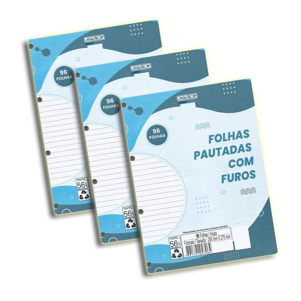 Bloco Fichário Universitário Branco Monobloco S D 96 F Kit 3