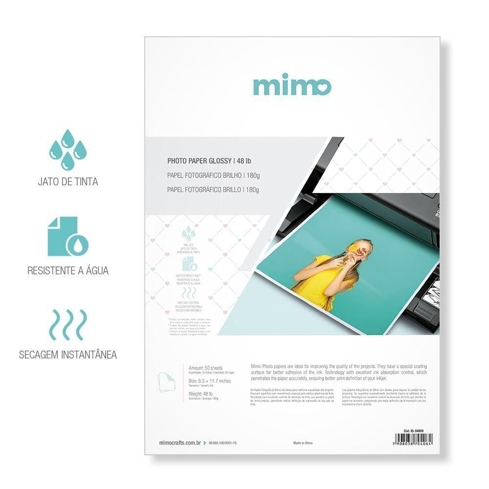 Papel Fotográfico A4 180G Brilho Mimo 50 Folhas