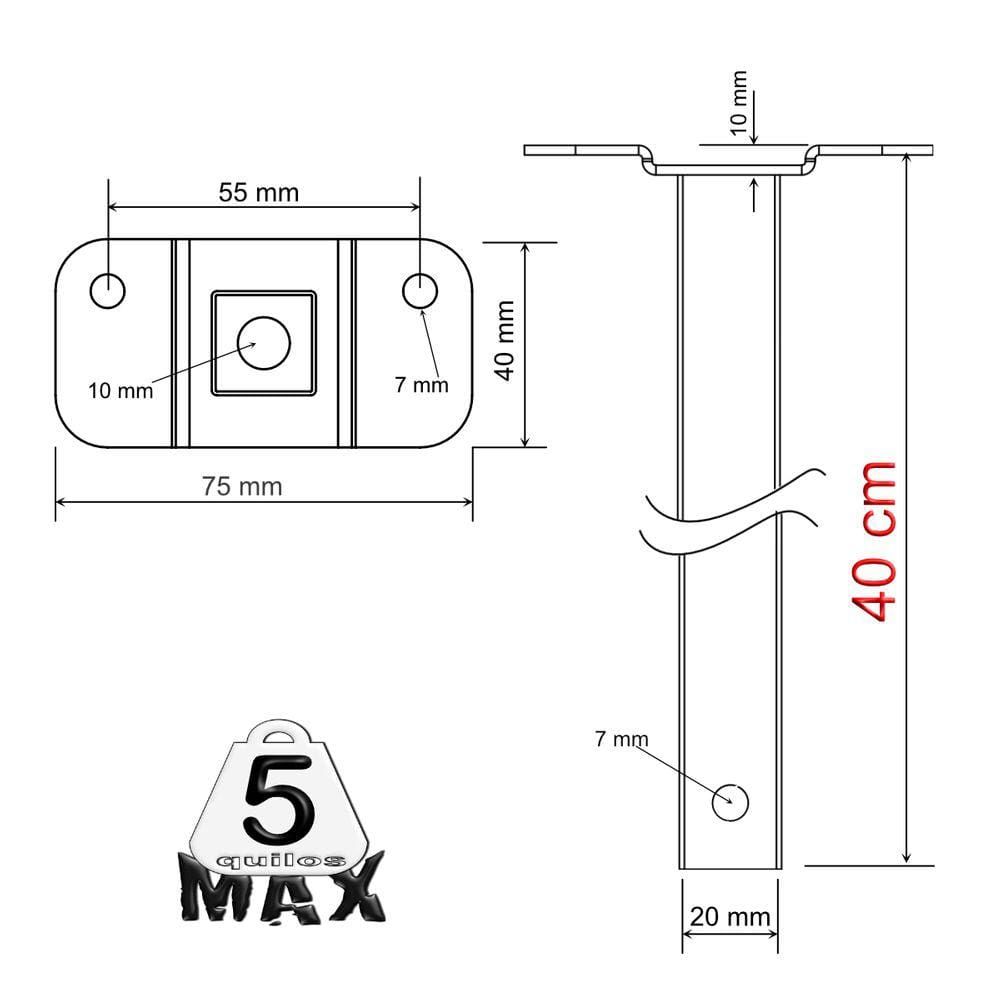 05 SUPORTES REFLETOR BASE RETA BRAÇO 40 cm 5 Cjts
