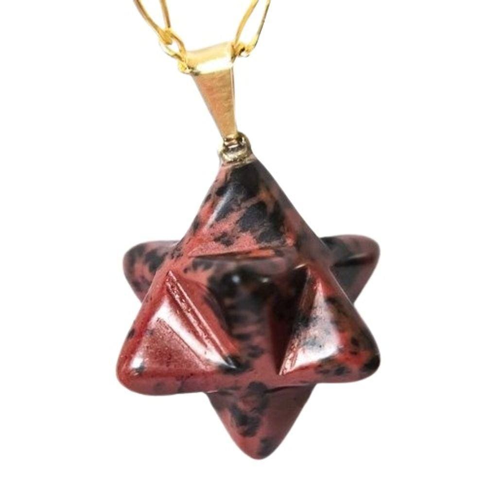 Colar Merkabah Pedra Obsidiana Mahogany Natural Pino Dourado